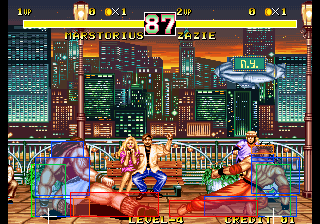 Marstorius sweep hitbox, which is totally disjointed, compared to Zazie's sweep, which isn't and has shorter range.